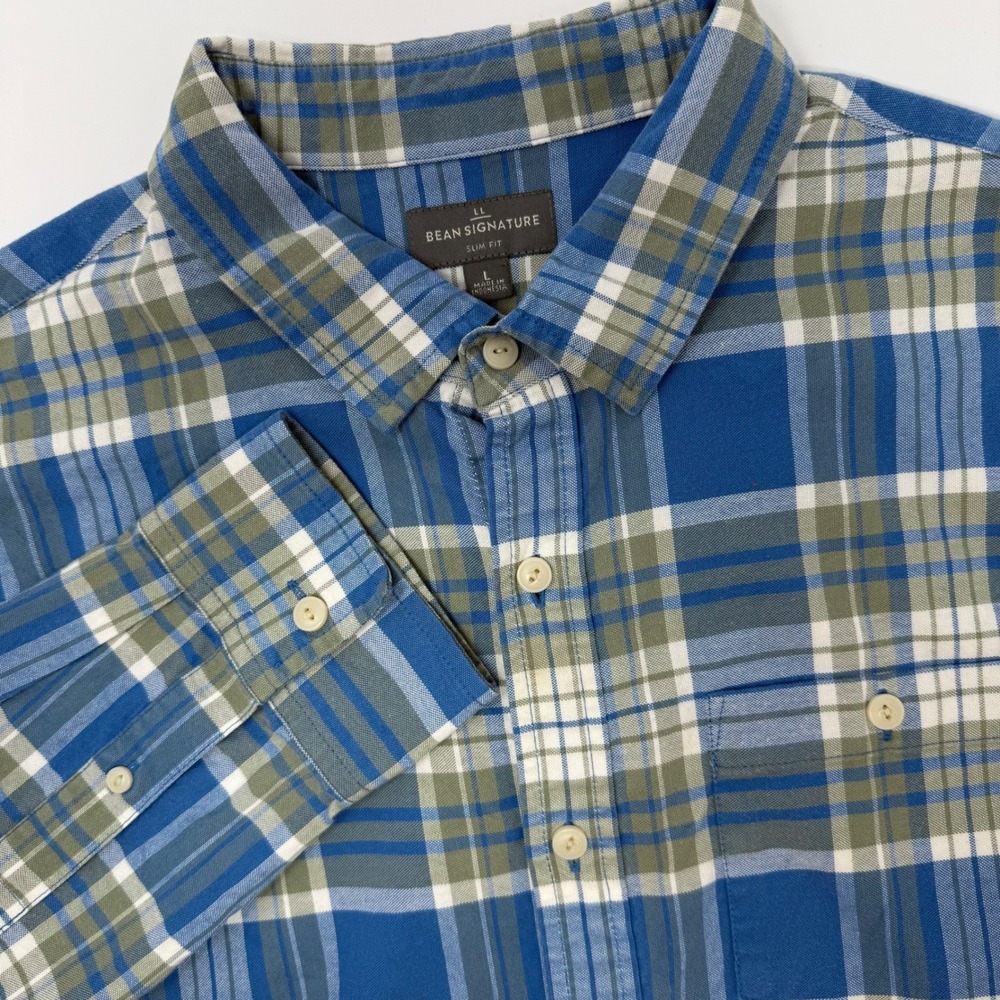 LL Bean Signature Plaid Long Sleeve Slim Fit Button Shirt Men's‎ Large